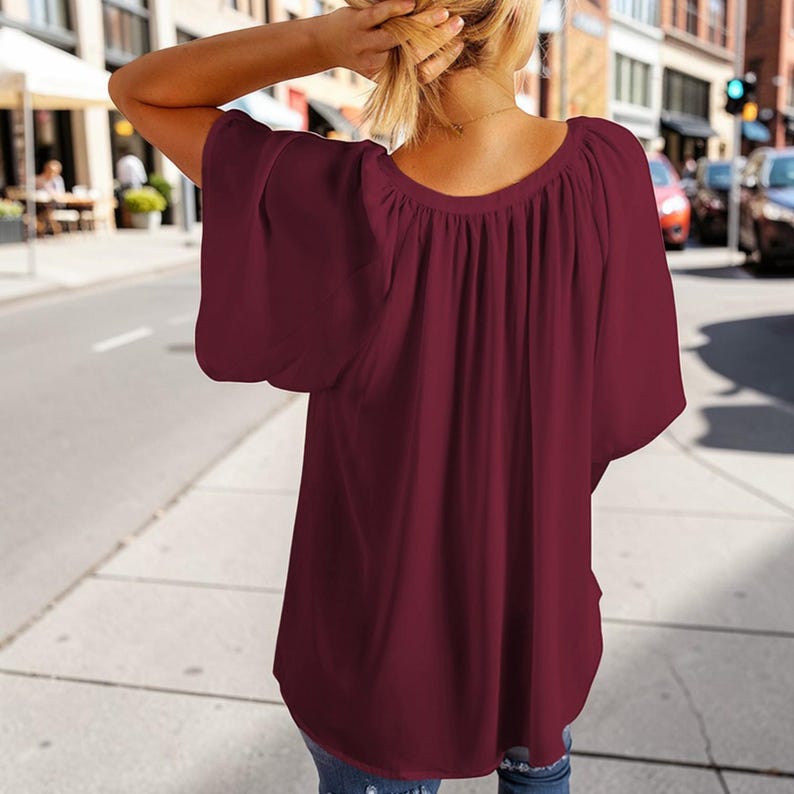 Chiffon Flutter Sleeve Blouse: Lightweight V-Neck Summer Top image 3