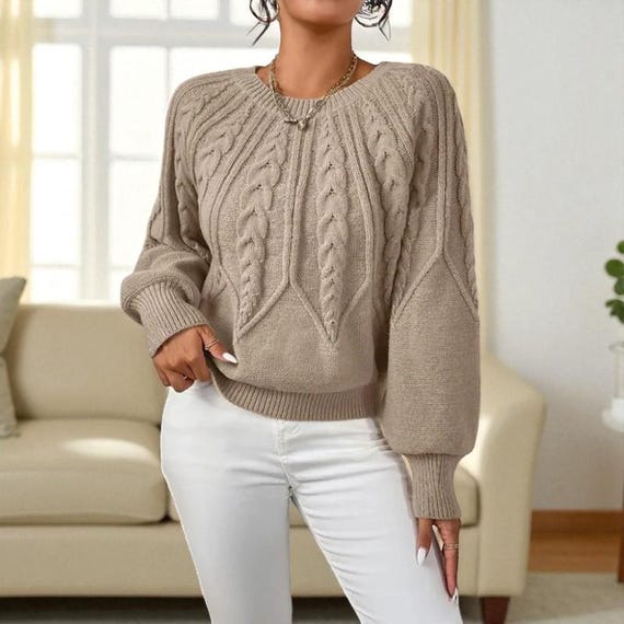 Chunky Cable Knit Sweater: Balloon Sleeve Knitwear for Autumn and Winter