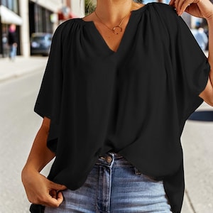 Chiffon Flutter Sleeve Blouse: Lightweight V-Neck Summer Top image 4