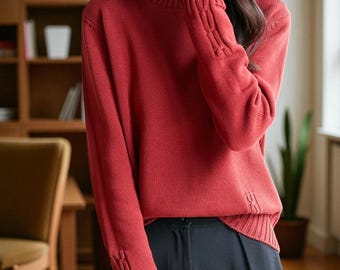 専用　　vintage Ralph Lauren cotton  knit Vintage Ralph Lauren Red Cable Knit Sweater - Size L - 100% Cotton