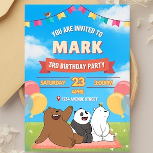 We Bare Bears-verjaardagsuitnodiging | Schattige beer verjaardagsuitnodiging | Digitale download | Direct afdrukbaar |  Dierenuitnodiging beer | Canvas