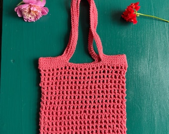 Handknit Colorful Crochet Cotton Tote Bag. Beach Market Bag. Christmas Gift