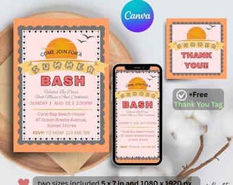 Digital Summer Party Invitation, Beach Party Invitation, Summer Bash Invitation for kids, Block Party Invitation, Kids Summer Birthday
