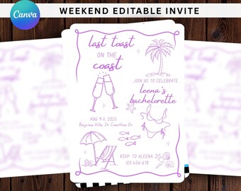Last Toast On The Coast Bachelorette Itinerary, Beach Themed Party, Beach Bachelorette Party Invitation, Coastal Beach Bachelorette Party