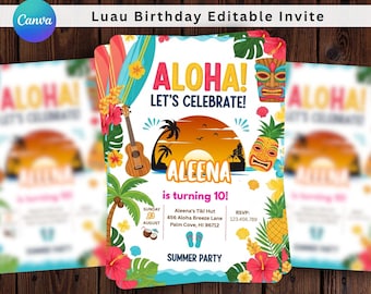 Aloha Luau Birthday Invitation, Luau Party Invitations, Pineapple Birthday Invitation, Luau Supplies, Hawaiian Luau Party, Hawaiian Invite