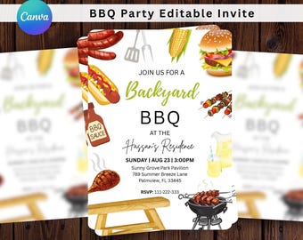BBQ Digital Invitation, Backyard BBQ Party Invitation, Barbecue Invitation, Pool Party Invitation, Summer Pool Party Invite, Grill Party