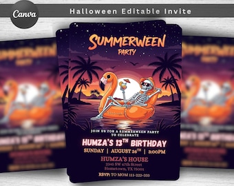 Summerween Birthday Invitation, Spooky Summer Ghost Pool Party Invite, Halloween in Summer, Hot Ghoul Summer Birthday Evite,Summer Halloween