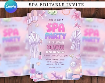 Editable Spa Birthday Invitation, Girls Pamper Party Invite, Glam Spa Day Birthday, Pink Bow Template, Pamper Birthday Glam Party