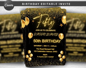 Digitale 50. Geburtstagsfeier-Einladung für Frauen, digitale 50.Glam Dinner-Einladungsvorlage Einladen für Sie, bearbeitbare 50.Einladung Evite