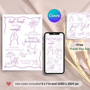 Last Toast On The Coast Bachelorette Itinerary, Beach Themed Party, Beach Bachelorette Party Invitation, Coastal Beach Bachelorette Party.