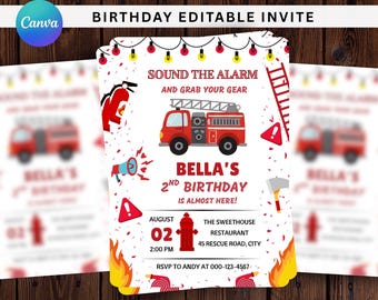 Fire Truck Birthday Invitation Template, Fire Engine Invitation,  Firetruck Invitation, Firefighter Birthday invite, Firefighter Invites