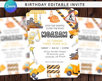 Construction Invitation, Dump Truck Party Invite, Construction Birthday Invitation Construction Party, Crane DIGITAL, Outdoor Birthday Text