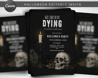 Printable Halloween Party Invitation, Editable Gothic Skull Evite, Adult Costume Birthday Template,  Halloween Party for Adults Invitation