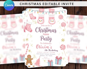 Editable Christmas Pajama Party Invitation, Holiday Slumber Party Birthday Invite, Digital Christmas PJs Evite, Xmas Card Holiday Pajama