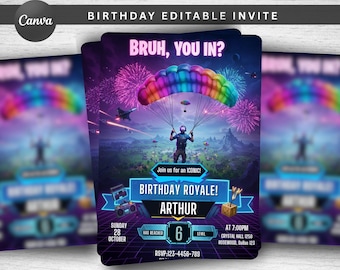 Bearbeitbare Bruh Geburtstagseinladung, Neon-Gamer-Party Evite, Videospiel-Geburtstagskarte, Teen Boy Digital Invite, Sofort-Download-Vorlage