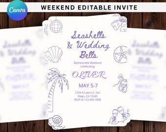 Coquillages & cloches de mariage EVJF, itinéraire EVJF, coquillages, invitation EVJF plage, invitation week-end