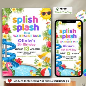 Waterslide Birthday Invitation, Pool Party Invite, Summer Splash Girl Birthday, Editable Water Slide, Printable Boy Girl Splash Party Invite