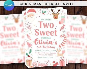 Two Sweet Christmas Birthday Invitation, 2nd Birthday Holiday Party Evite, Cute Winter Cookie Baking Xmas Invite, Winter Holiday Birthday