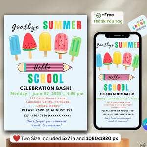 EDITABLE Back of School Party Invitation, Groovy End of Summer, Hello School So Long Summer Bash, Goodbye School Hello Summer Invitation.