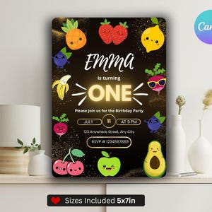 Hey Bear Sensory Invitation Dancing Fruit Party, Hey Bear Birthday, Kids Birthday Party Invite, Party Invite, Boy Girl Birthday Invite image 3