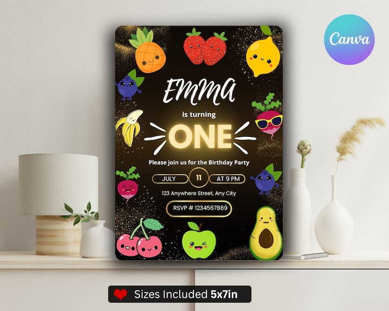 Hey Bear Sensory Invitation Dancing Fruit Party, Hey Bear Birthday, Kids Birthday Party Invite, Party Invite, Boy Girl Birthday Invite image 3