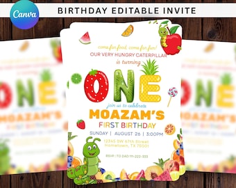 A Very Hungry Caterpillar First Birthday Invitation, Hungry Caterpillar Party Invite, Caterpillar Theme Party Invitation, Turning One Evite