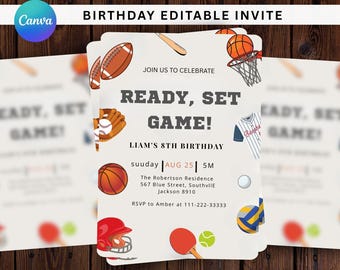 Let’s Have a Ball Sports Birthday Invitation, Editable Baseball Football  Soccer Party Invite for Kids, Basketball Party Invite,Sports Theme