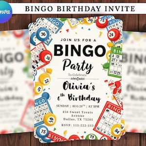 Editable Bingo Birthday Invitation, Family Game Night Party Invite , Bingo Theme Digital Download, Bingo Theme Party, Game Invitation