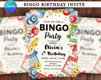 Editable Bingo Birthday Invitation, Family Game Night Party Invite , Bingo Theme Digital Download, Bingo Theme Party, Game Invitation