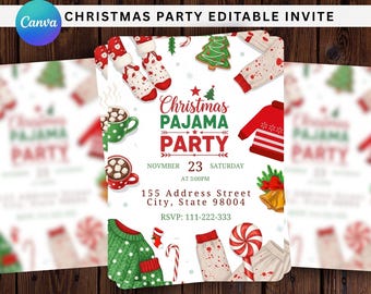 Christmas Pajama Party Invitation, Holiday Pajama Party Invite, Editable Xmas Party Template, Cute Christmas Invitation, Pajama Invitation