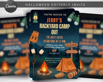 Camping Birthday Invitation, Adventure Forest Party, Outdoor Campfire Invite, Campout Smores Birthday Template, Editable Camping Party