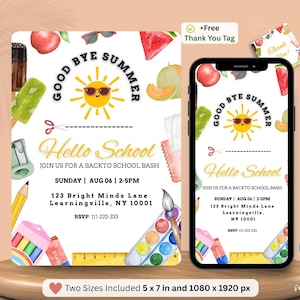 Back to School Party Invitation, Hello Summer Invitation End of School Party Invite, End of Summer Party, So Long Summer Bash,Back to School