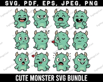 Monstruo lindo Svg, Lindo Svg espeluznante, Criatura kawaii Svg, Monstruo chibi Svg, Animal de fantasía Svg, Monstruo de Halloween, Dibujos animados de terror Svg