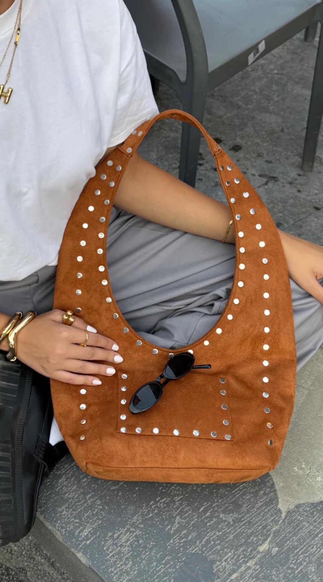 Studded Suede Hobo Bag | Boho Rocker Handbag - Etsy