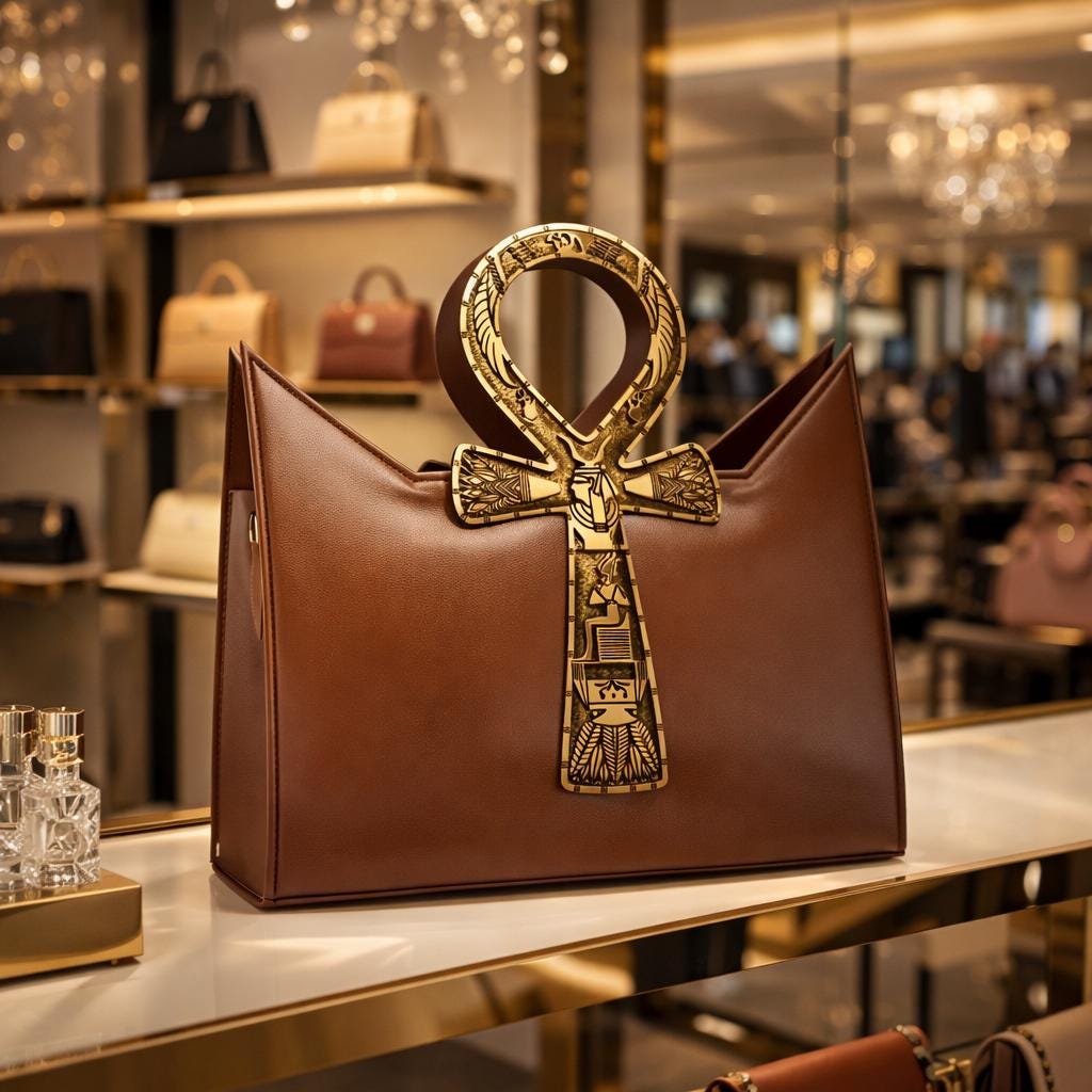 Handmade Leather Crossbody Bag – Copper Ankh, Egyptian Design