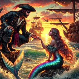 Image d'amour pirate et sirène-Navire pirate-PNG