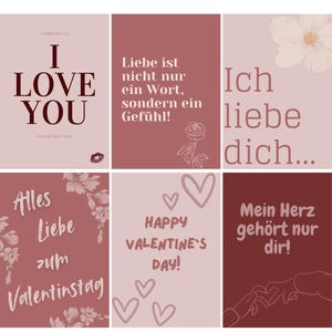 Valentinstag, Digitales Design, Digitaler Download für Karten, Bundle mit 6 Karten-Designs