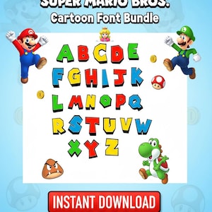 Paquete de fuentes de Super Mario, letras de dibujos animados A-Z, del 0 al 9 (descarga digital)