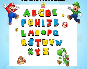 Super Mario Font Bundle, Cartoon Buchstaben A-Z, 0-9 (Digitaler Download)