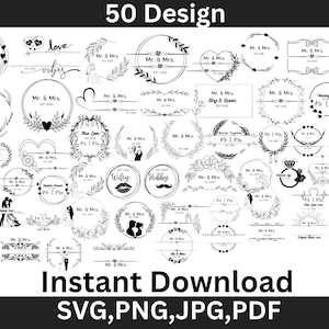 50 Mr and Mrs 2025 SVG | Hand Lettered Mr Mrs Svg | Split Monogram | Wedding Svg | Wedding Cut File & Decor | Groom Bride Svg Design Png