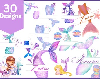 Queue de sirène fendue monogramme SVG Bundle : 30 modèles (téléchargement numérique)
