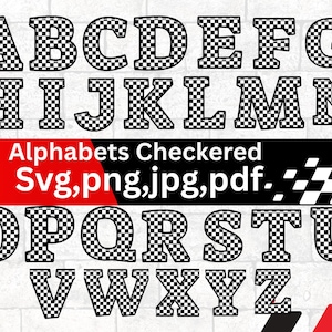 Checkered alphabet svg bundle a-z, racing flag letters & numbers, racing checkered svg, high quality cricut sublimation files, png, pdf, jpg
