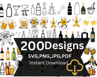 200 Beer SVG Clipart Bundle: Craft Alcohol Designs (Digital Download)