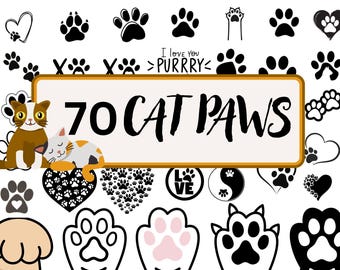 Cat Paw Print SVG Bundle: 70+ Pet Paw Clipart (Digital Download)