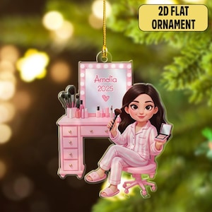 Personalized Makeup Artist Christmas Ornament, Custom Name Acrylic Ornament, Girls Makeup Table Customized 2025 Christmas Tree Decor Gift