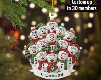 Personalized Snowman Family Of 10, Custom Family Christmas Acrylic Ornament, Family Reunion, Grandkids, Grandchildren Names, Family Keepsake