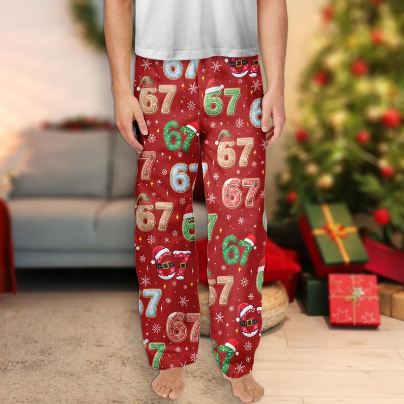 Six Seven Meme Christmas Contrast Pajamas Pants for Women Men, 67 ...