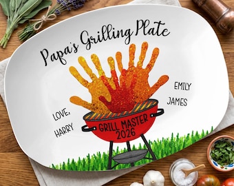 Handprint Custom Grilling Plate, Handprint Plate for Daddy or Grandpa, Personalized Platter for Father's Day, Gift for Dad from Kids