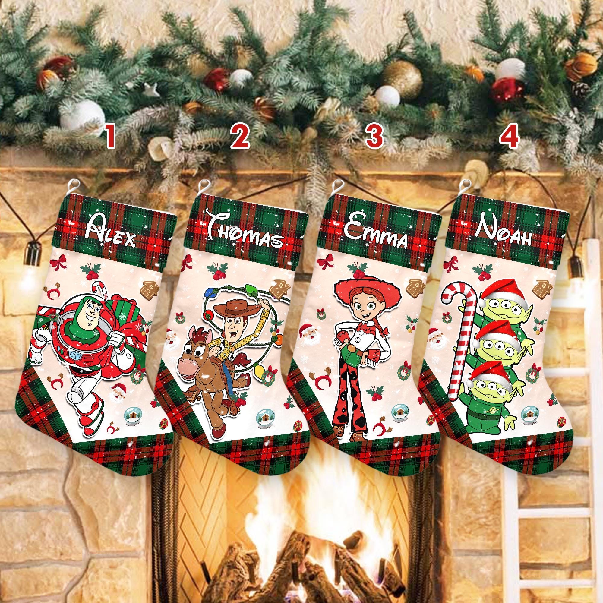 Discover Personalize Disney Woody Buzz Lightyear Jessie Xmas Stocking, Toy Story Christmas Stockings, Toy Story Family Custom Name Stocking