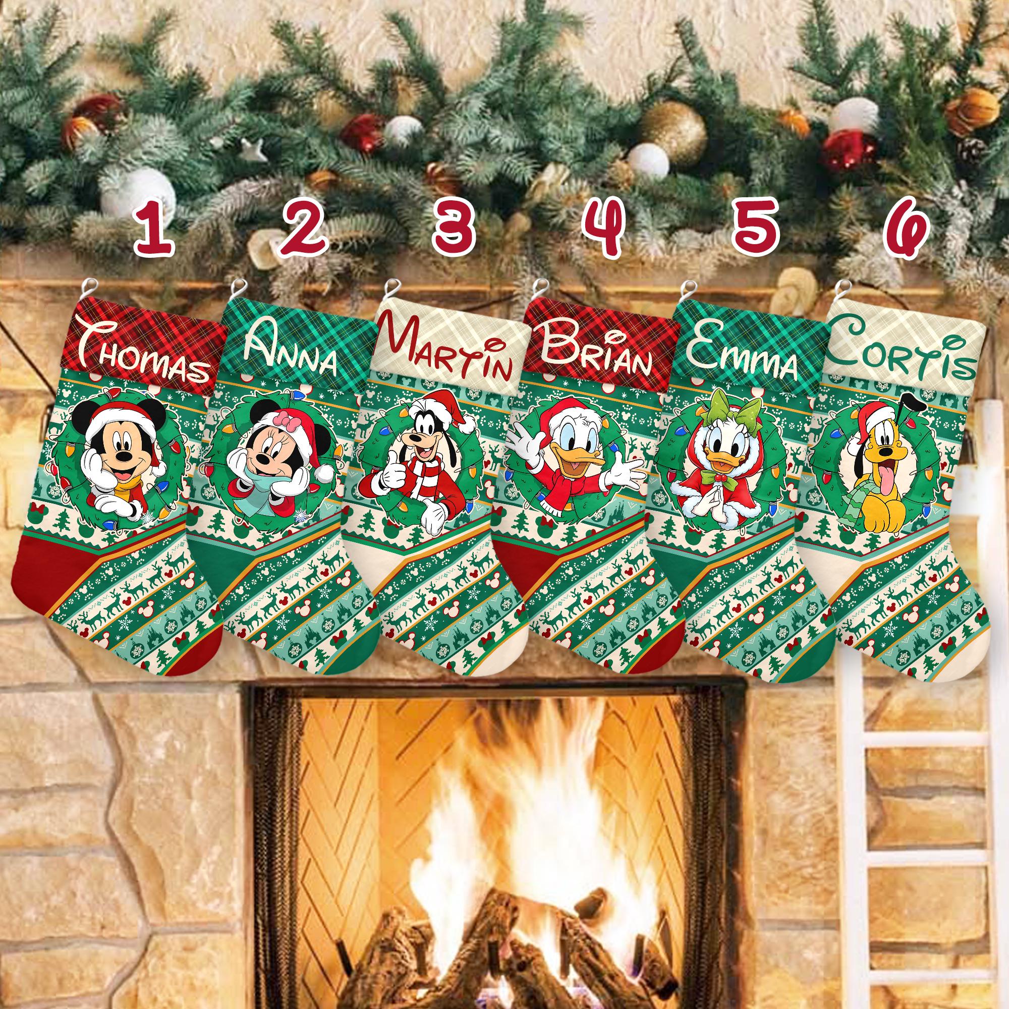 Discover Personalized Disney Mickey and Friends Xmas Stocking, Disney Christmas Stockings, Custom Name Mickey Christmas Family Sock Home Decoration
